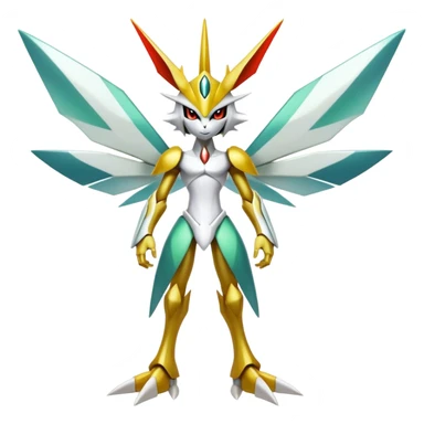Cute Cool Edgy Shiny Futuristic Ethereal Legendary Kartana-Digimon-hybrid full body sticker