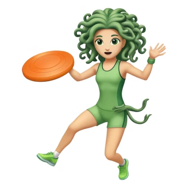 medusa, wearing an athletic outfit, throwing a frisbee sticker