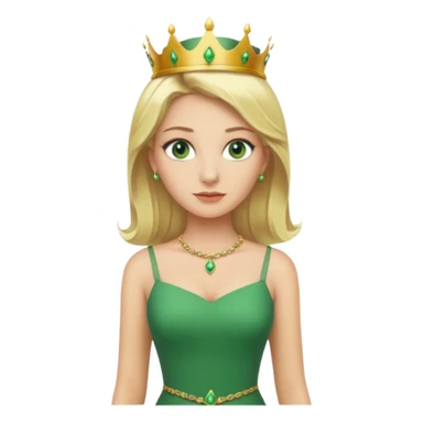 Queen, crown, blonde hair, green eyes, long green tight dress, whole Body, sticker