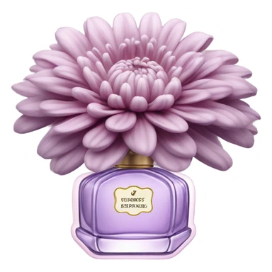Aesthetic composition of pastel purple chrysanthemums and an antique pink perfume bottle. sticker