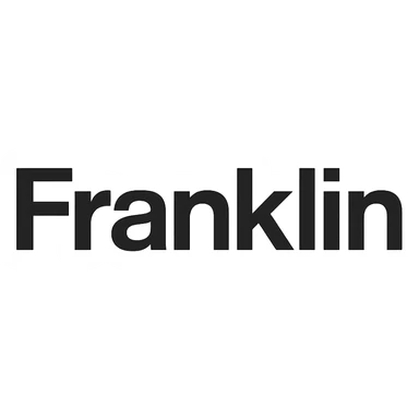 'Franklin' word mark, title case, modern Helvetica-style, startup branding, black sticker