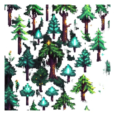 magical forest with glowing crystals and light particles sticker