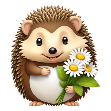 hedgehog holding a bouquet of daisy flowers sticker