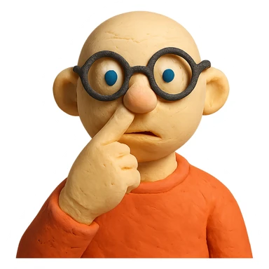 claymation style bald guy with glasses picking his nose sticker