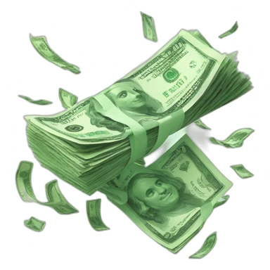 multiple green paper $100 money notes flying around sticker