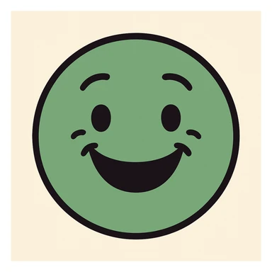 Create an emoji for 'Good' in a flat, colorful, minimal style with a happy face and green color, matching the style of the reference image. sticker