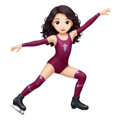 Una patinadora de 12 años y es morena de pelo y lleva un mallott granate con brillos y esta patinando con patines de ruedas en linea y su piel es clara y el pelo es largo negro ondulado sticker