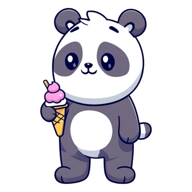 Panda eating ice cream with standing on a branch  sticker
