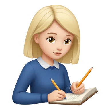 Girl writing on the notebook, side view. sticker