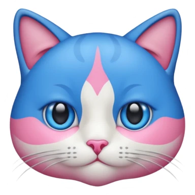 un emoji de lacara de un gato azul con rosa sorprendido sticker
