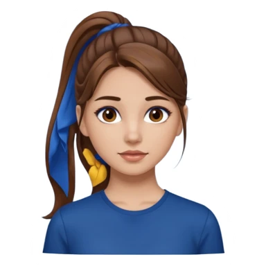 pretty girl brown long hair makeup ponytail  on left shoulder, dark blue shirt sticker