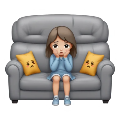sad girl full body crying on the cozy grey couch  sticker