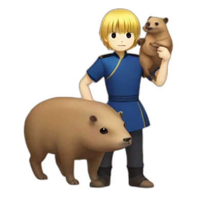 kurapika holding a capybara sticker