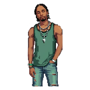 CJ from GTA San Andreas with his green tank top, jeans and chain necklace sticker