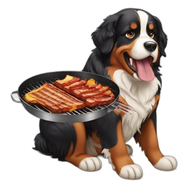 Bernese mountain dog eating a barbecue sticker
