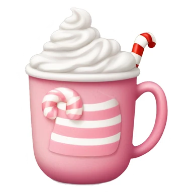 Pink hot cocoa mug with whipped cream and candy cane, cozy winter vibe sticker