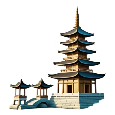 Cinematic Realistic Tran Quoc Pagoda Landmark Emoji, depicted with an ancient pagoda set on tranquil waters rendered with delicate textures and serene, reflective lighting. sticker
