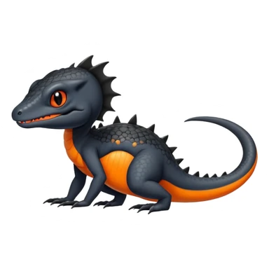 A black Salandit-Quilava-newt-hybrid-Fakémon-creature with orange belly sticker