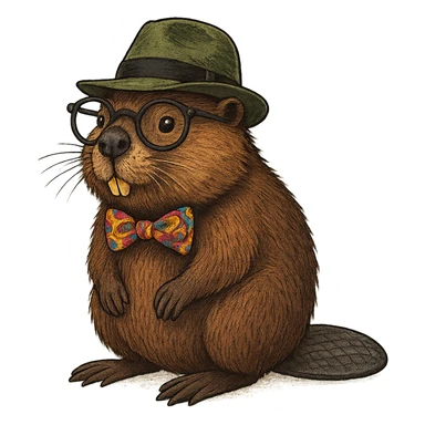 exotic beaver with unusual accessories like glasses or hat, transparent background sticker