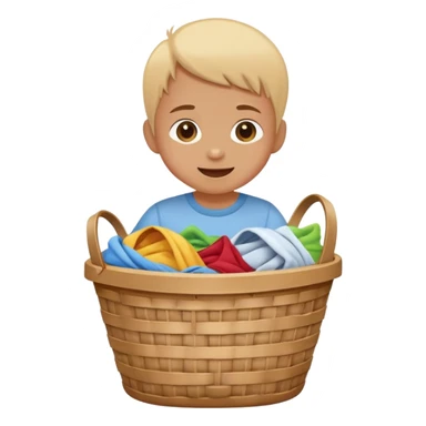 child dropping dirty clothes into a basket, cheerful and responsible sticker