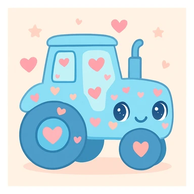 blue tractor covered in heart-shaped stickers, whimsical and fun sticker