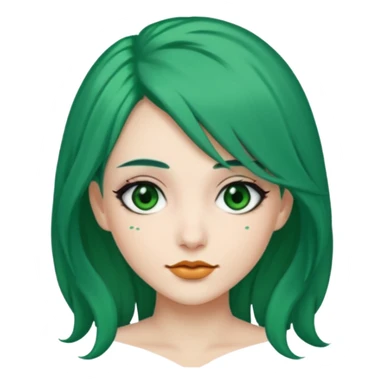 Emoji woman Emerald green hair long, fair skin, and eye black  sticker
