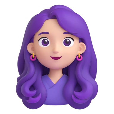 character with long purple hair, 3D emoji style sticker