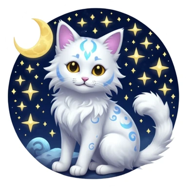 Magical Celestial Lunar-powered Fantasy Feline with lunar markings (full body) sticker