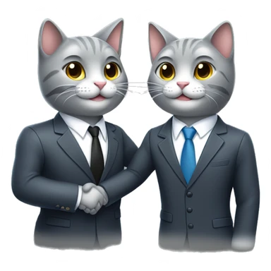 Two gray colored cats, smiling, shaking hands in suits both wearing headphones.   sticker