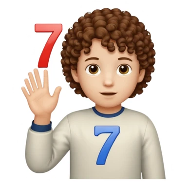 A curly-haired, white child holding the number 6 in his right hand and the number 7 in his left hand. sticker