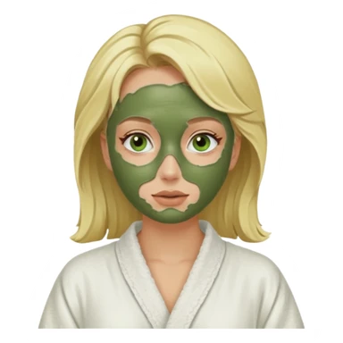 Blonde wearing a white spa robe with a green mud mask on sticker