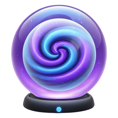 a glass sphere filled with swirling purple and blue dust, glowing, 3d sticker