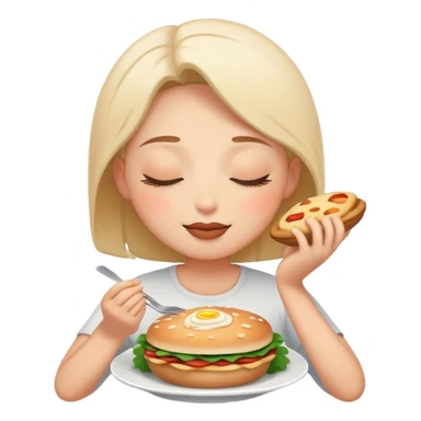 person with closed eyes and blissful expression enjoying delicious food sticker
