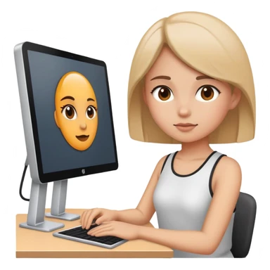 a girl working in front of a computer  sticker