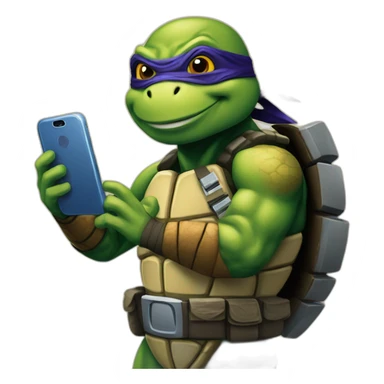 ninja turtle with cell phone sticker