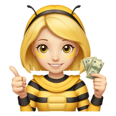 Girl ￼Bee with money shows thumbs up sticker