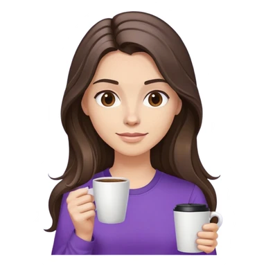 Long haired brunette with highlights holding coffee in a purple shirt sticker