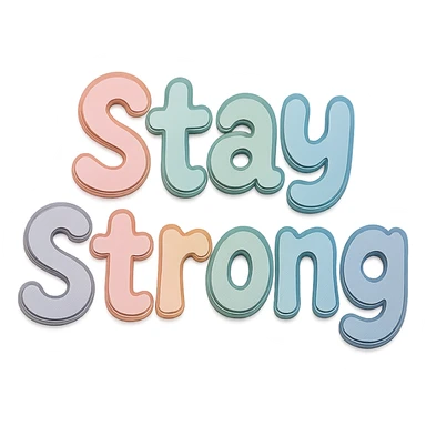 "Stay Strong" soft pastel rainbow soft bubble font, cute hand-drawn letters, no frame, sticker style, transparent background sticker