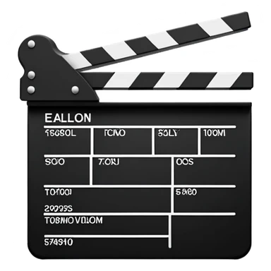 Extremely minimalist movie clapperboard with angled top bar, black and white, iOS emoji style with just the essential elements sticker