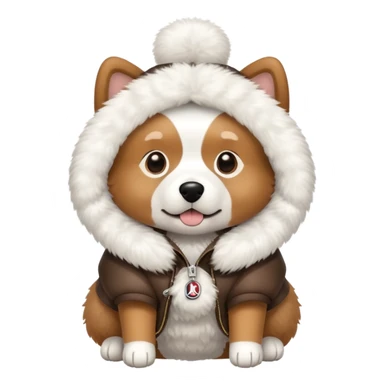 Dog wearing a moncler holdie sticker