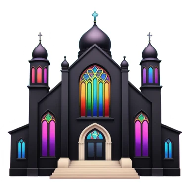 jewish synagogue temple in dark goth aesthetic style with black building and rainbow tint glass windows sticker