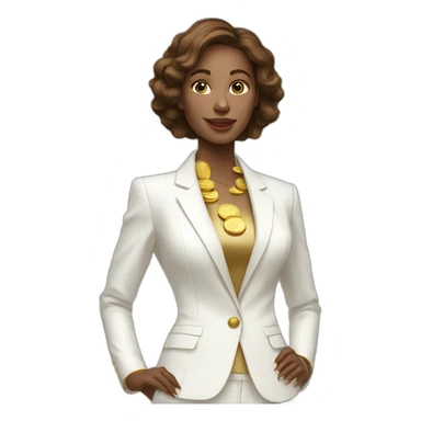 Posh-woman-with-white-suit-holding-golden-coins sticker