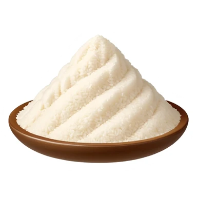 powdered rice cream, small soft mound or light scatter of fine ivory-colored rice powder, ultra-fine smooth texture like sifted flour, matte dry surface, natural edge variations, pale white to soft beige tone, clean 3D look, soft lighting, no packaging or extra elements, no faces, emoji scale sticker