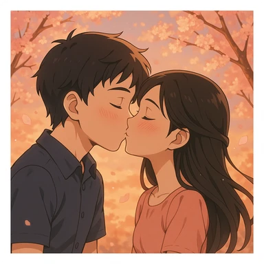 a boy named Joel kissing a girl named Madhu, affectionate, romantic, anime style sticker