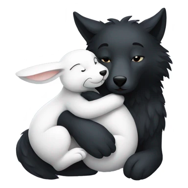 Big black wolf hugging a small white rabbit sticker