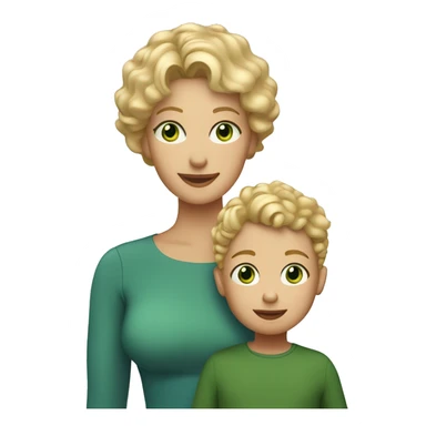 Mother and toddler son. Mom has short blonde curly hair and green eyes. The son has short straight blonde hair and blue eyes  sticker