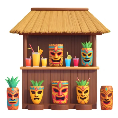 emoji of a tiki bar with Hawaiian motifs, wooden masks, colorful drinks sticker