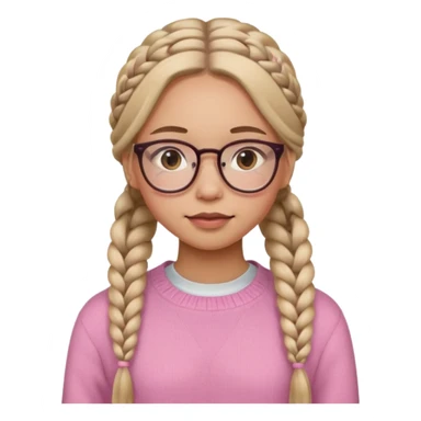 black cute young adult girl with classes and braids that are long , and some blush, in a pink sweater  sticker