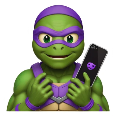 Donatello from Teenage Mutant Ninja Turtles, emoji style, head only, with a tech gadget sticker