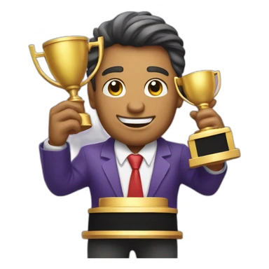 television game show host holding a trophy sticker